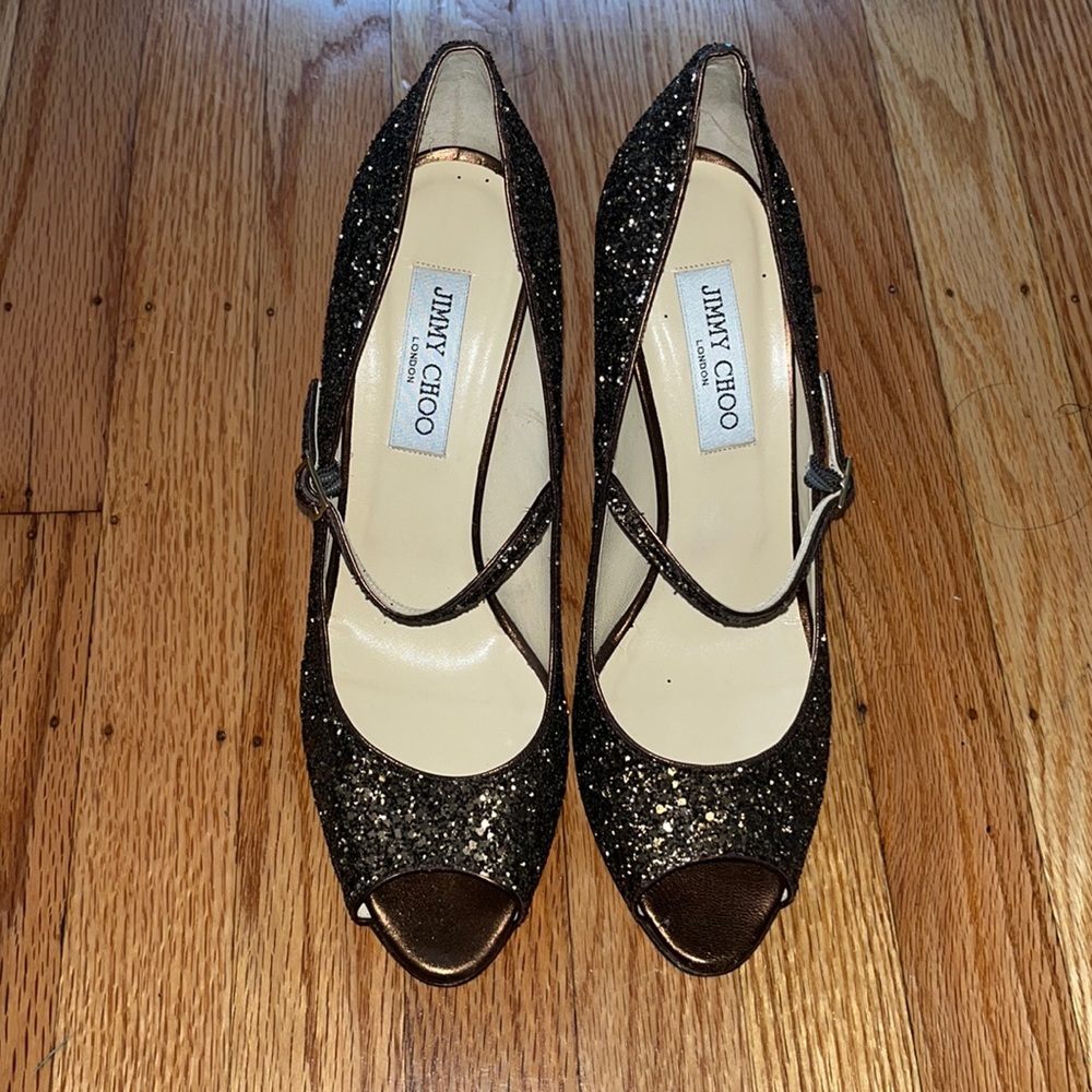 Jimmy Choo Glitter Peep toe Pumps Size 40.5